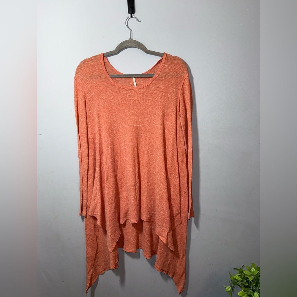 Free People Wonder Boho Tunic Top Long Sleeve Rustic Orange oversized XS EUC